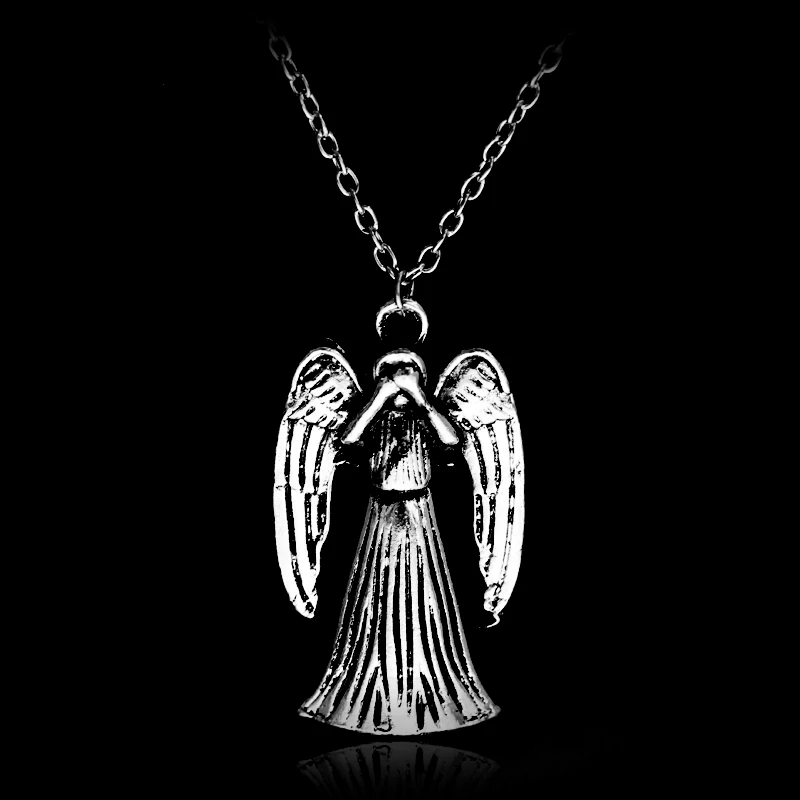 

dongsheng Movies Jewelry Doctor Who Necklace Weeping Angel 3D Double-Face Chain Necklaces Sliver Alloy Pendant for Women Men-30