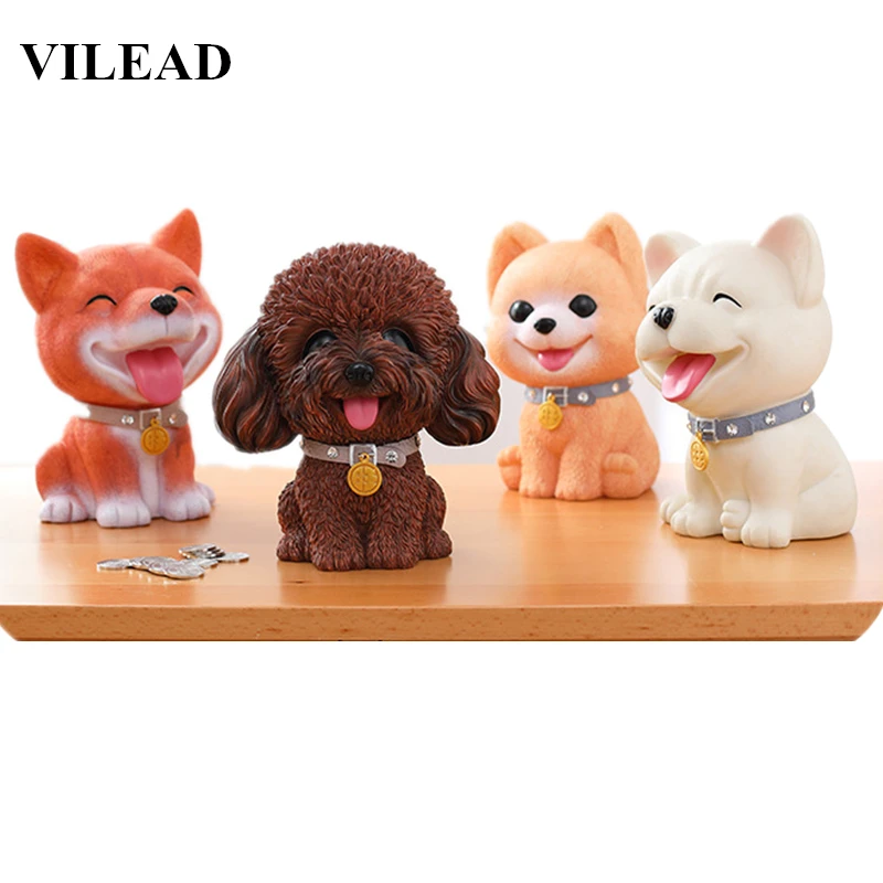 

VILEAD 8.6'' Cute Dog Piggy Bank Figurines Teddy Pomeranian French Bulldog Model Money Storage Box Animal Miniatures Home Decor