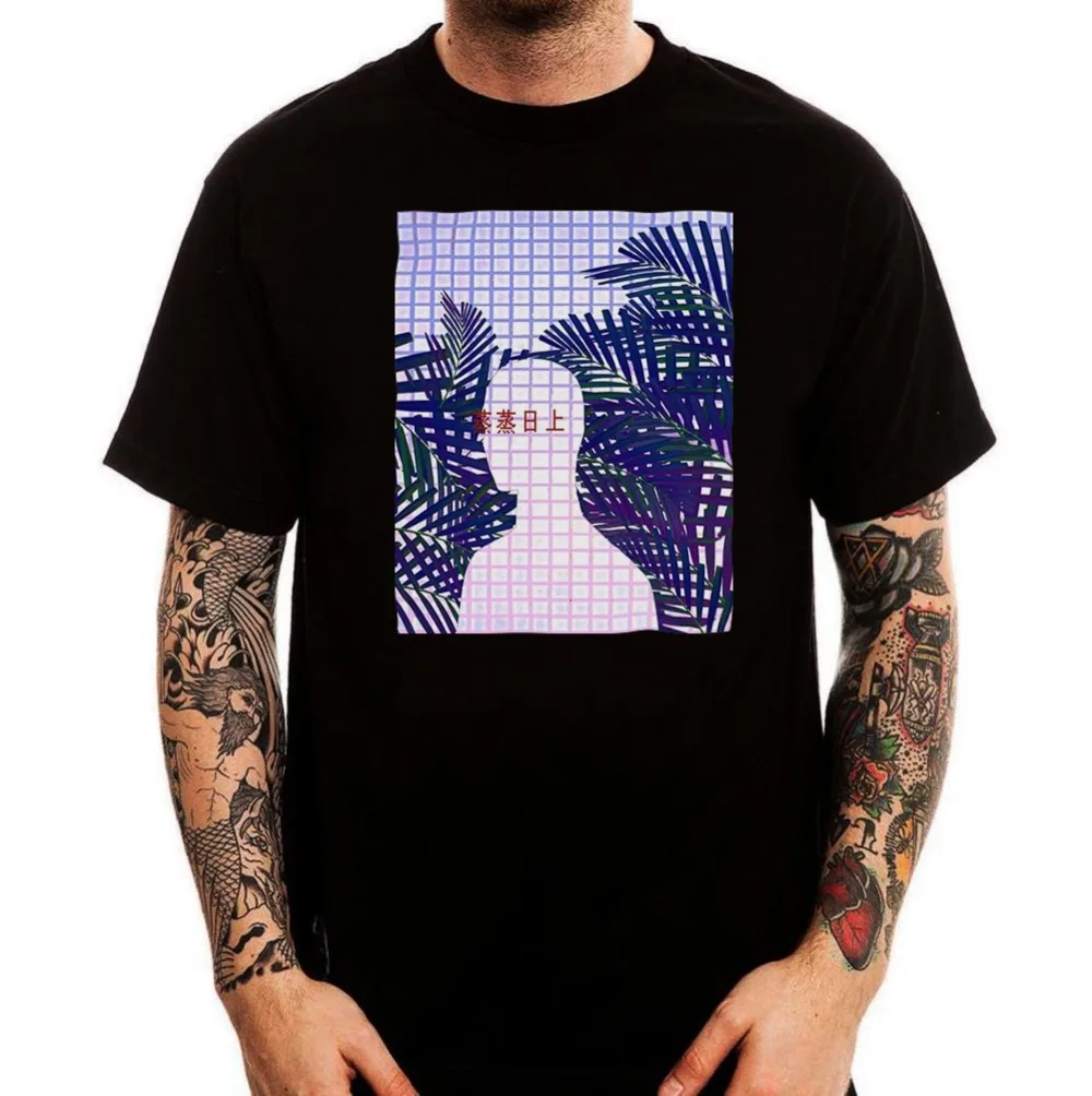 Мужские футболки мода 2018 принт в виде японской человеческой фигуры Vaporwave