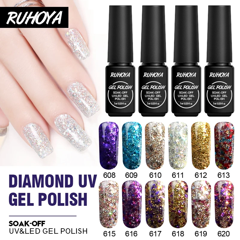 Алмазный Блестящий лак Ruhoya для ногтей УФ Гель маникюра сделай сам LED