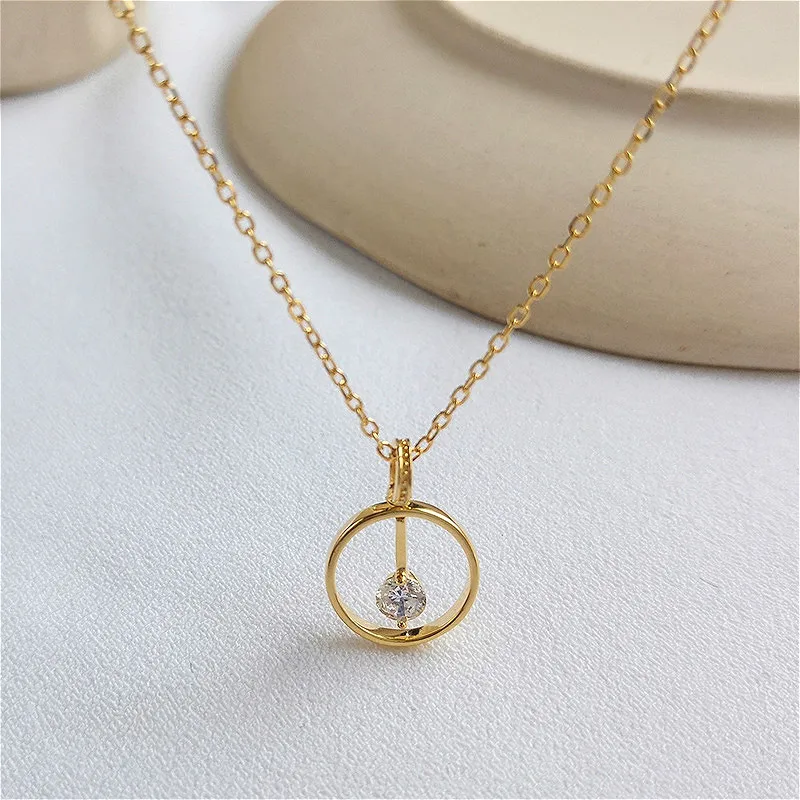 

Fengxiaoling New Fashion Jewelry Golden Round Pendant Necklaces S925 Sterling Silver Refined Zircon Necklace For Women