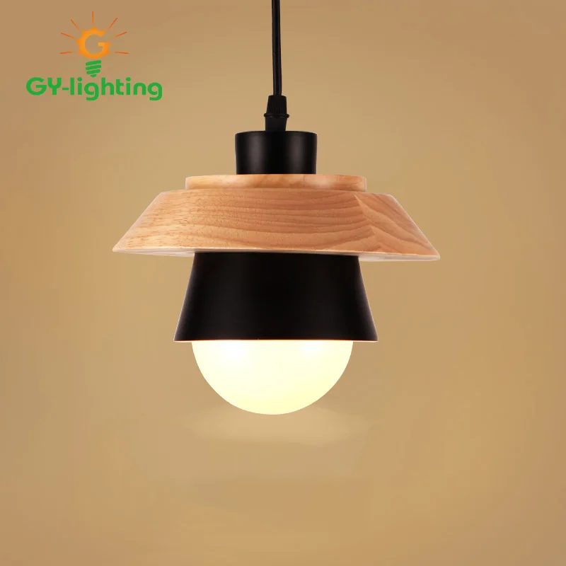 

Modern Art Wooden Pendant Lights Dinning Room Restaurant Retro Fixtures Luminaire Home Lighting Aluminum Lampshade E27 LED Light