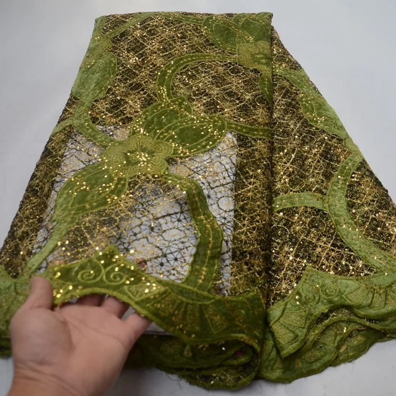 

(5yards/pc) 2019 newest African velvet guipure lace big cord lace fabric with sequins embroidery for party dress FLP992
