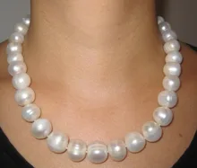 Hot selling free shipping*******Rare Large 12mm-13mm Natural White Freshwater Pearl Necklace Choker Gold Plated