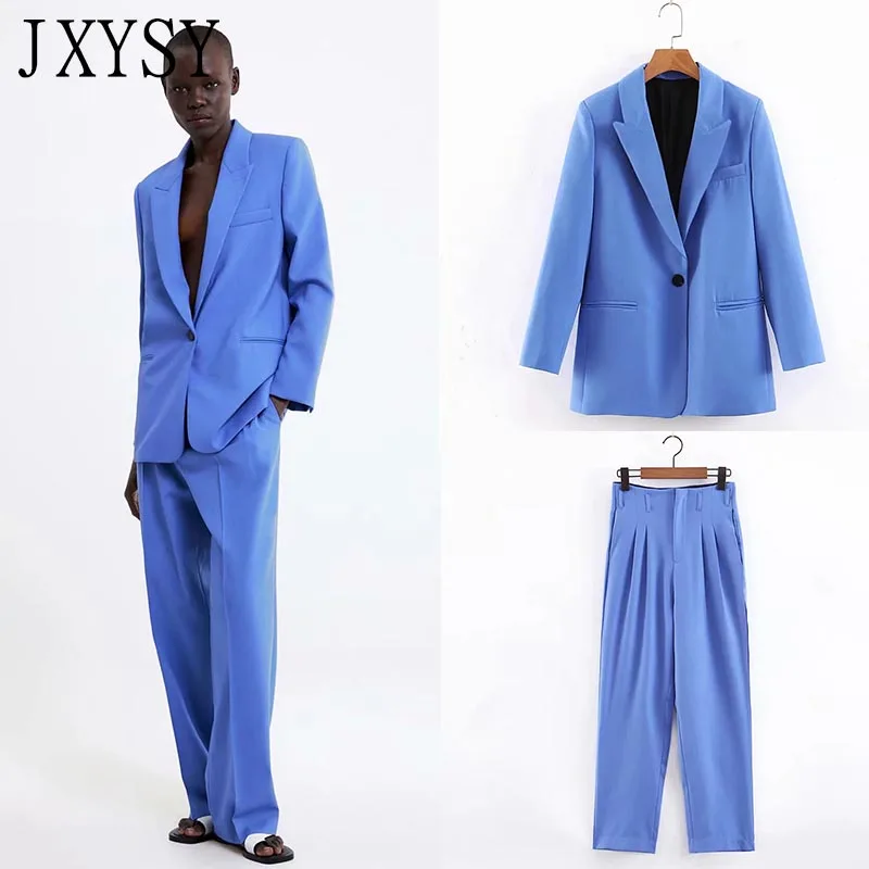 

JXYSY Za Women 2019 Chic Blue Blazer Pockets Single Button Long Sleeve Office Wear Coat Solid Female Casual Outerwear Tops