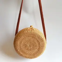 BEAU-сумка для девочек ручной работы, БАЛИЙСКАЯ круглая Ретро ротанговая Соломенная пляжная сумка через плечо топы (B)