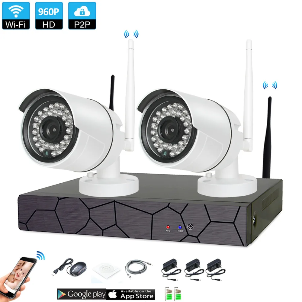 

Plug and Play 2CH 1080P HD Wireless NVR Kit P2P 960P Indoor Outdoor IR Night Vision Security 1.3MP IP Camera WIFI CCTV System