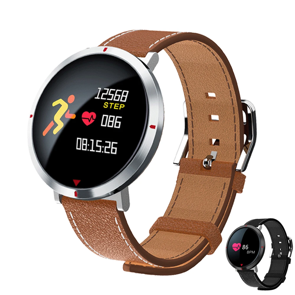 

Mrosaa S2 Pro Charging Base Heart Rate Monitor LED Information Reminds Leather With Metal Boby Smart Blood Pressure Watch