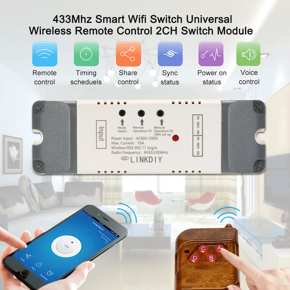 

eWeLink 433Mhz Wifi Switch Universal Wireless Remote Control Switch Module Timer Phone APP Remote Control Voice Control