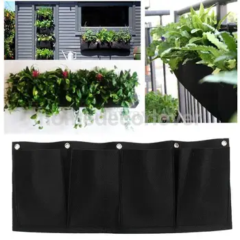 

4 Pockets Hanging Horizontal Garden Wall Planter Bag Indoor/Outdoor Herb Pot