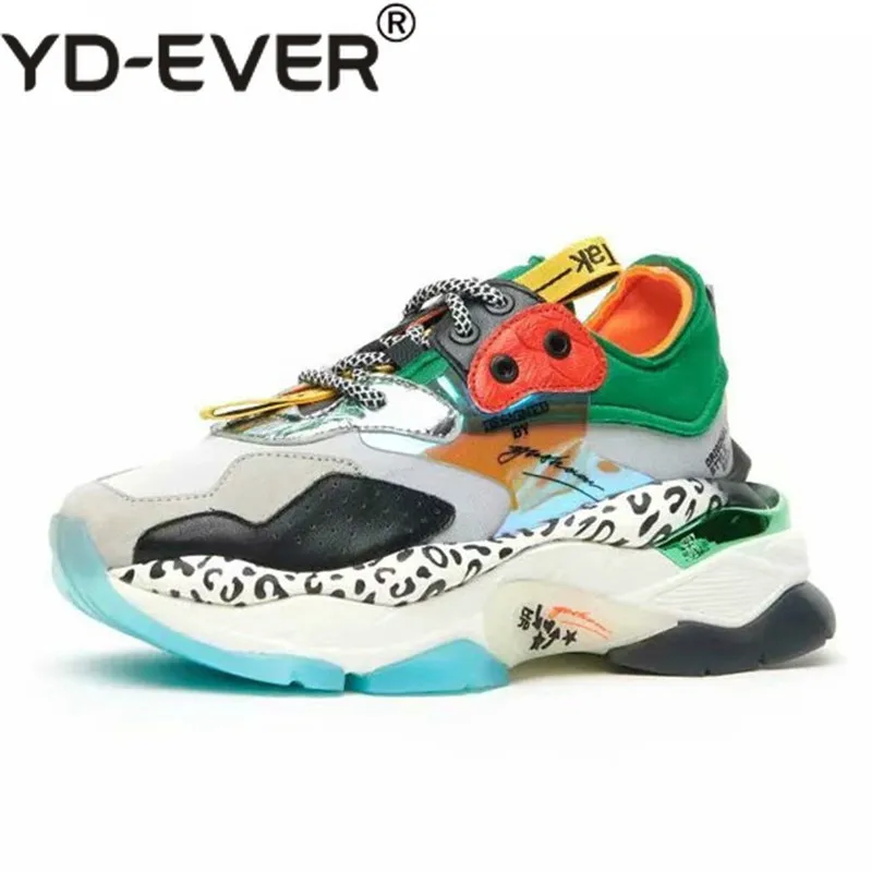 

New Platform Sneakers Female Fashion Leather Leopard Dad Shoes Women High Quality Multicolor Patchwork Casual Sneakers