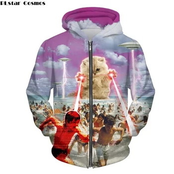 

PLstar Cosmos Women/Men Zipper Hoodies Sweatshirts 3D Animal Cat Printed Zip Up Hoodie Sweatshirt Unisex Pullover Streetwear