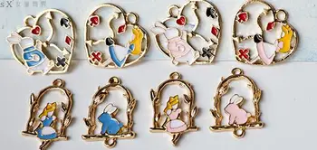 

New 50Pcs heart Alice in wonderland girl cartoon rabbit mix Necklace Key chain earrings DIY Metal Charm Pendants Jewelry Making