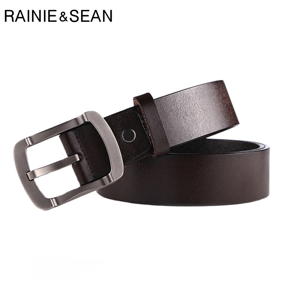 RAINIE SEAN Pin Buckle Belts Men Vintage Genuine Leather Belt Male Real Cow Leather Solid Casual Black Brand Jeans Belts 125cm