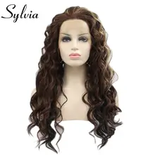 Sylvia термостойкие Для женщин волос смешанные коричневый натуральный длинные вьющиеся синтетический Синтетические волосы на кружеве парик Бесплатный Часть Glueless волос половины руки связали