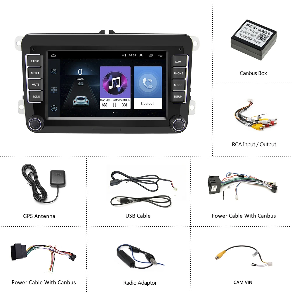 Hikity Car Radio Android 2 Din 7'' Multimedia Player GPS Navigation WIFI FM Autoradio for Volkswagen/Passat/POLO/GOLF/Skoda/Seat
