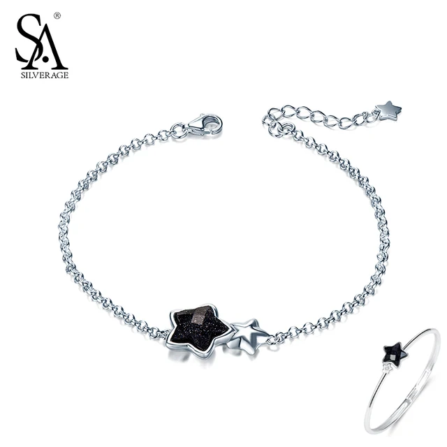 Sa Silverage Black Gemstone Star Bracelets Bangles For Women 925 Sa Silverage Black Gemstone Star Bracelets Bangles For Women 925 Sterling Silver Aventurine Bracelet