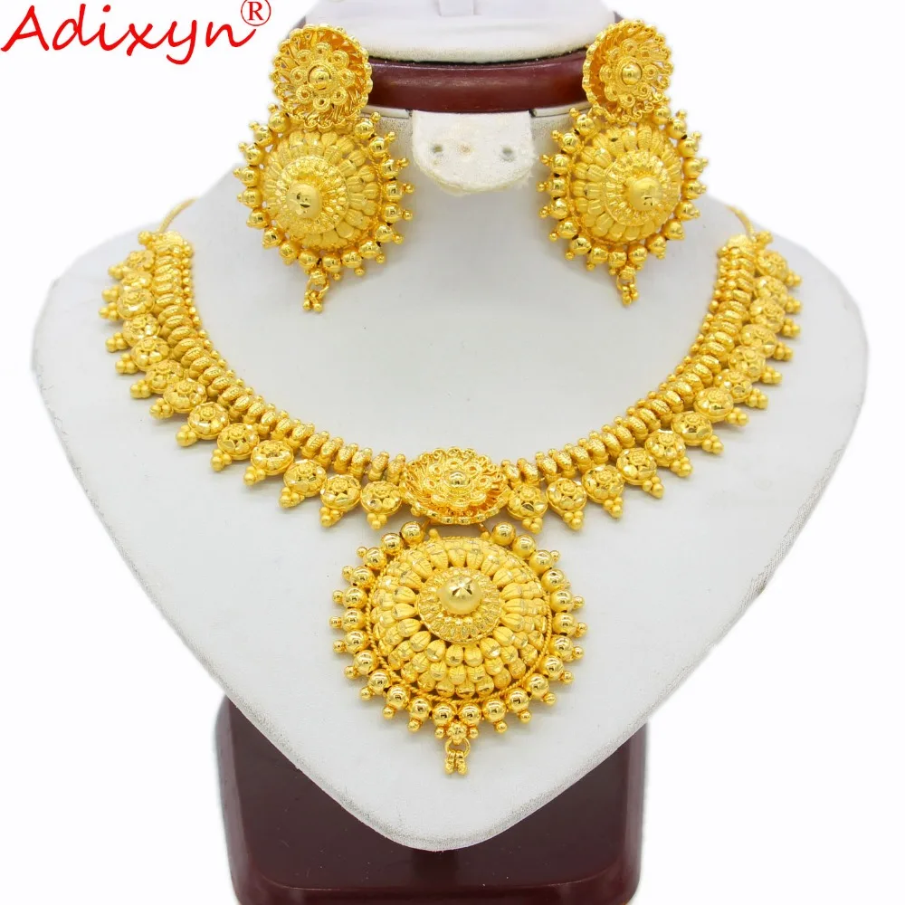 

Adixyn NEW India Necklace&Earrings Jewelry Set for Women Gold Color & Copper African/Arab/Middle East Wedding/Party Gifts N03149