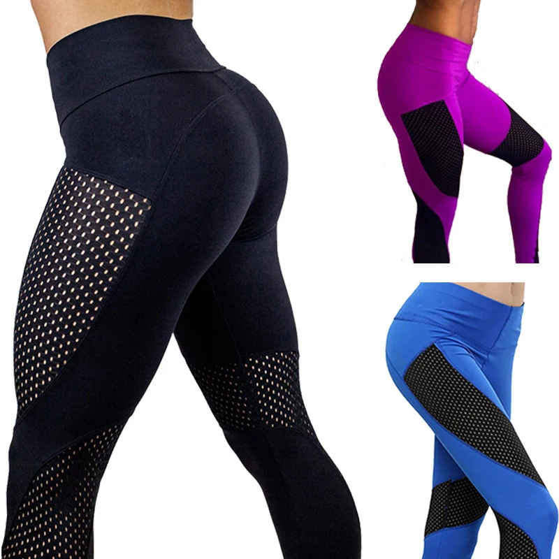 Women Solid Mesh Patchwork Gym Legging New Breathable Fitness Yoga Pants Elastic Training Tights Female Running Sport Leggings | Спорт и