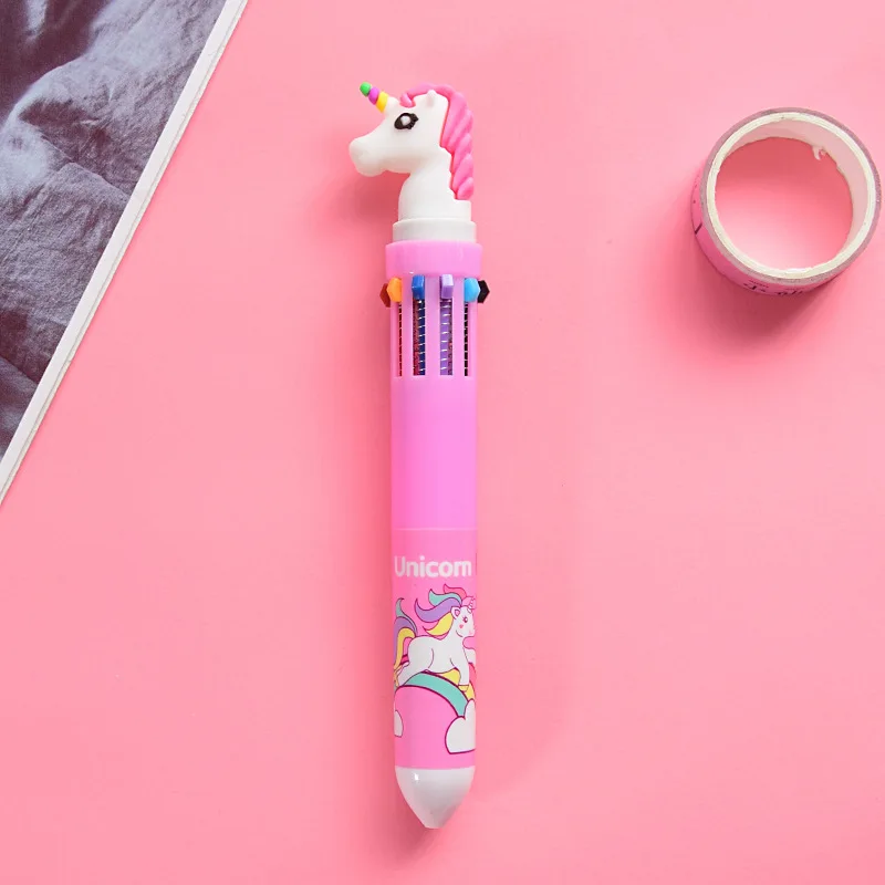 Kawaii Cartoon Animal Flamingo Unicorn Press Ballpoint Pen 10-color Ball Pen  Multi-colored Stylo For Kids School Stationery Gift - Ballpoint Pens -  AliExpress