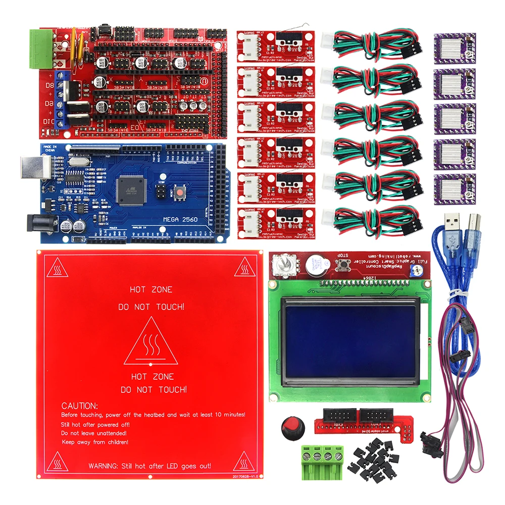 

Reprap Ramps 1.4 Kit with Mega 2560 r3 + Heatbed MK2B + 12864 LCD Controller + DRV8825 +Mechanical Switch +Cables for 3D Printer