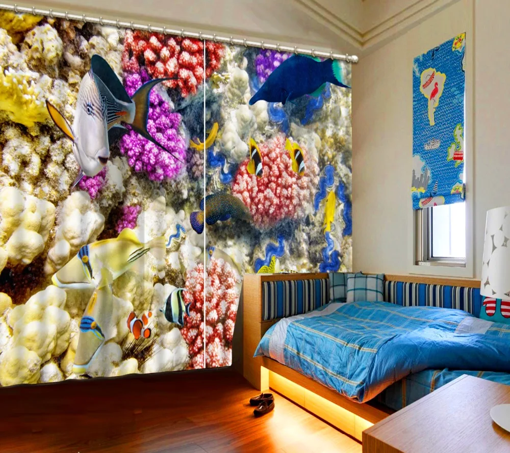 Us 52 8 56 Off High Shading Blackout Curtain Room Curtains Coral Fish 3d Blackout Curtains For Bedroom Living Room Sound Proof Curtain In Curtains