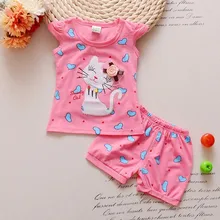 BibiCola/комплект летней одежды для девочек; спортивный костюм из 2 предметов детский хлопковый костюм детская одежда с героями мультфильмов комплекты одежды с короткими рукавами для маленьких девочек