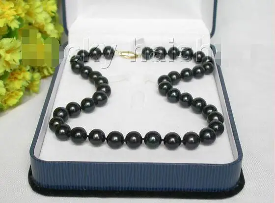 

Free Shipping >>>>> AAA 17" 11mm round jet black pearls necklace 14K solid gold clasp