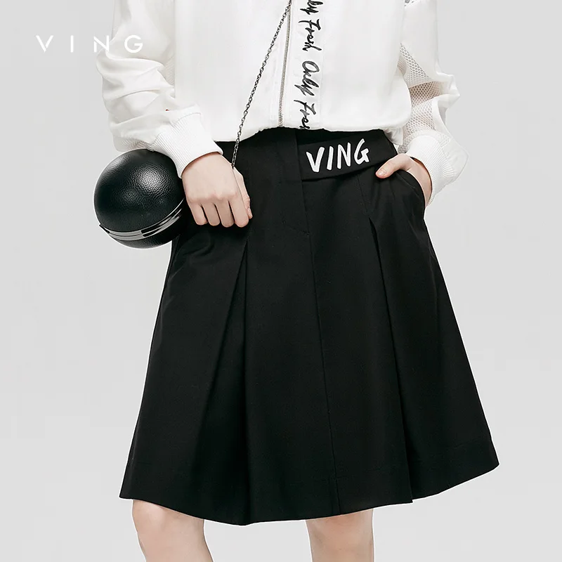 VING Funny Skirts 2017 Summer Wommen Letter Printed Empire Pleated