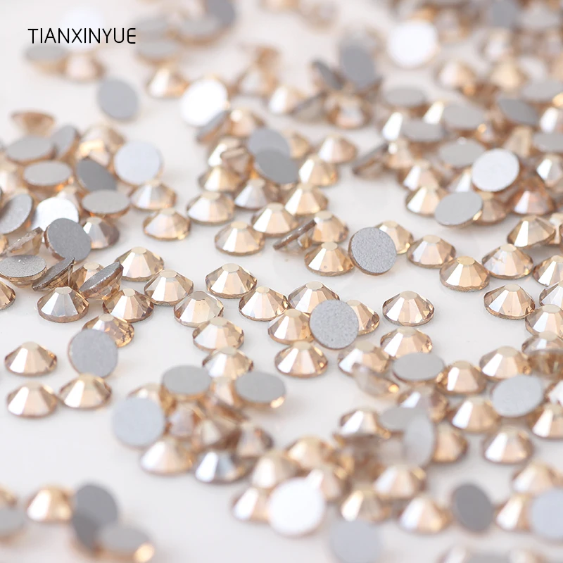 

TIANXINYUE ss3-ss30 Golden Shadow Nail Rhinestones Non Hotfix Flatback Crystal Glass Rhinestones for Nails Gem Decorations