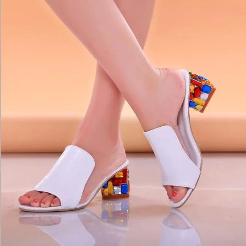 

2019 brand large sizes 41 elegant crystals chunky Heels Summer women's Shoes Woman Sandals leisure Women's sandals