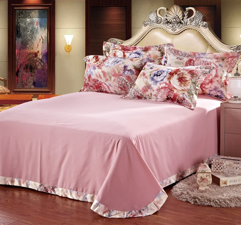 Wholesale!! Noble pastoral europe bed cover set with pink cotton bedsheet for queen/king size
