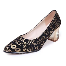 2016 New sexy Fashion Women Mid Heel Red Bottom Shoes ladies pointed toe slip on casual shoes woman leisure word letter shoes