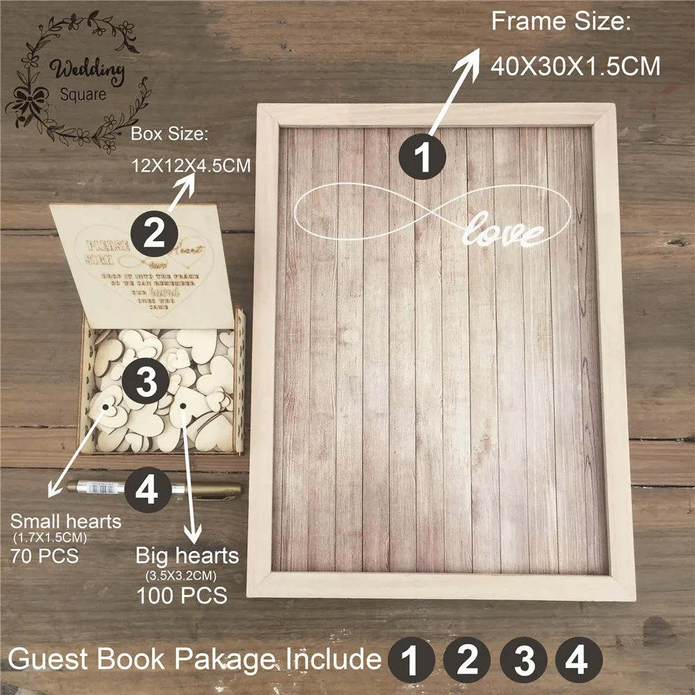 170pcs Hearts unique Wedding Decoration Rustic Sweet Wedding Guestbook Heart Drop box drop box 3D Guest book wooden