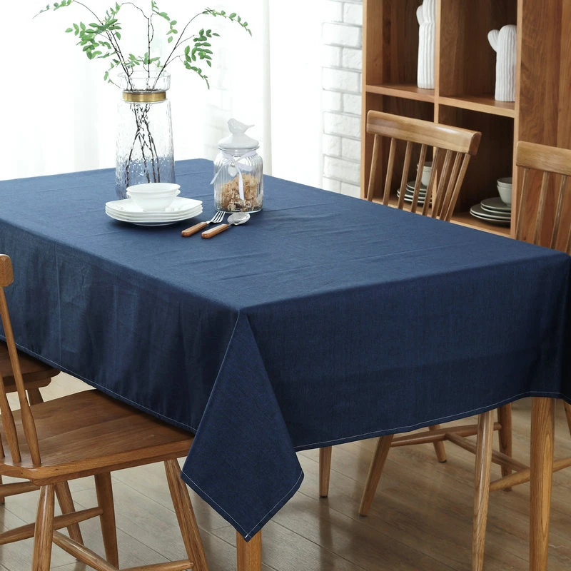 Минималистичные скатерти из хлопка и льна, водонепроницаемая скатерть из ткани для прямоугольных столов, журнальный чайный столик, покрытие для домашнего декора - Цвет: Тёмно-синий