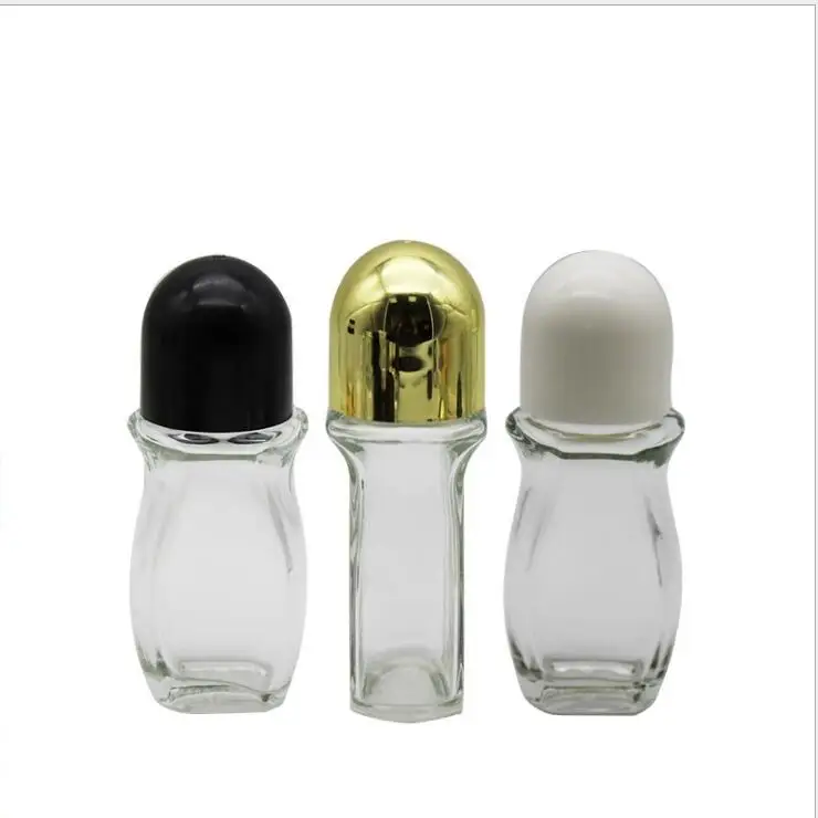 50 мл прозрачное бесцветное стекло бутылка с рулоном на золотую/черную крышку крема для век, духи, эфирное масло, дезодорант/флакон с духами