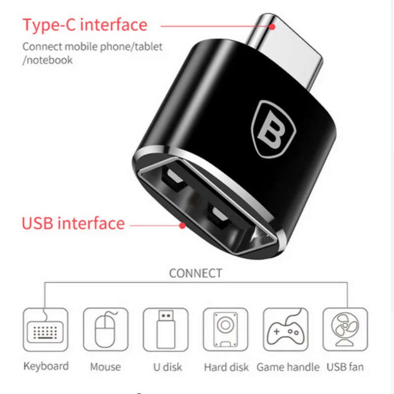 Зарядное устройство Baseus USB с разъемом типа C OTG адаптер 5А конвертер usb type c для