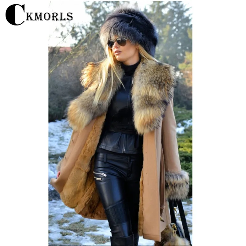 CKMORLS New Winter Women Real Fur Coat With Natural Genuine Raccoon Fur Collar Long Slim Parkas Female Outwear 2018 Fur Jackets