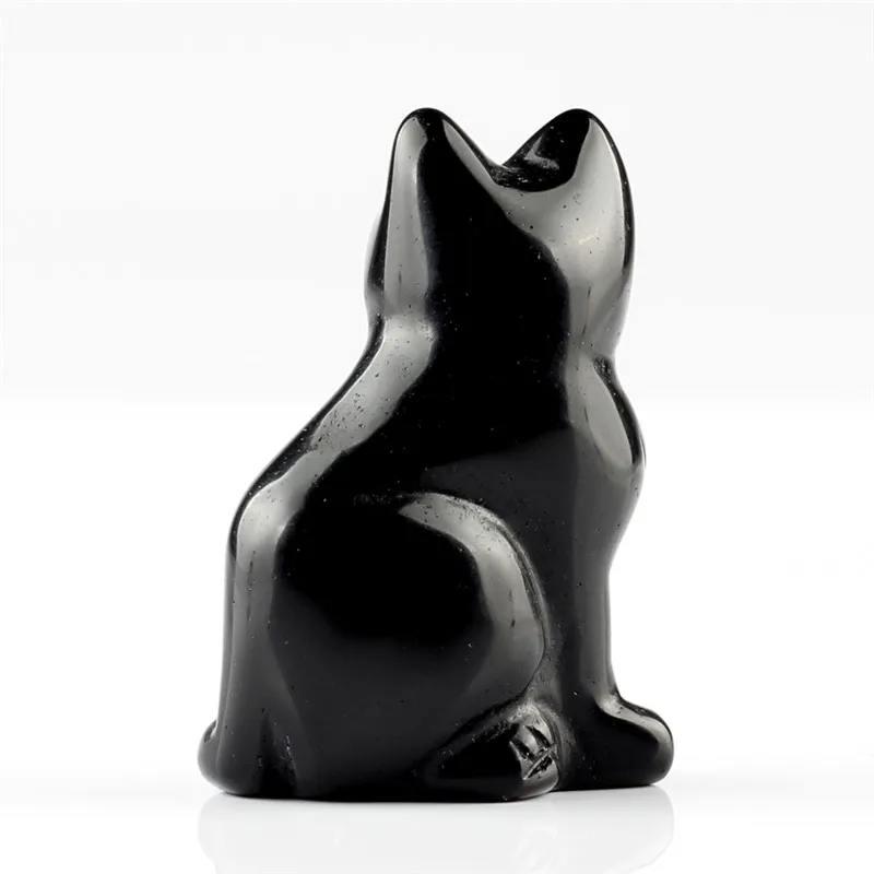2,0 дюймов черный обсидиан опал инкрустированный натуральным камнем статуэтка кота резьба Исцеление чакры кварца Рейки Сумка