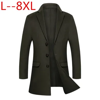 

Plus size 8XL 6XL 5XL 4XL Men's business casual Long Wool & Blend jacket Male Single Breasted woolen coats outwear Windbreaker