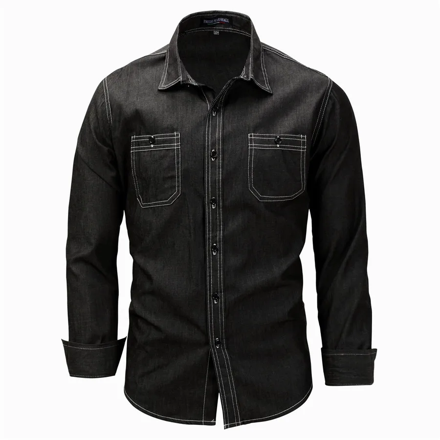 Fredd Marshall 2018 New Men's Denim Shirts Men Long Sleeve Jean Shirt Male Brand Casual Shirt Plus Size 3XL Camisa Masculina (1)