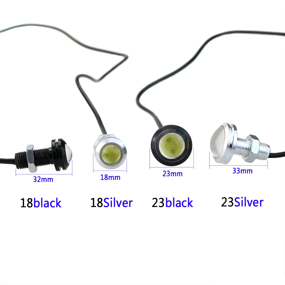 GEETANS, 10 шт., 18 мм, 23 мм, 12 В, белый светодиодный светильник «Орлиный глаз», автомобильный противотуманный фонарь, DRL, дневной обратный резервный парковочный сигнал, черный/серебристый корпус AJ