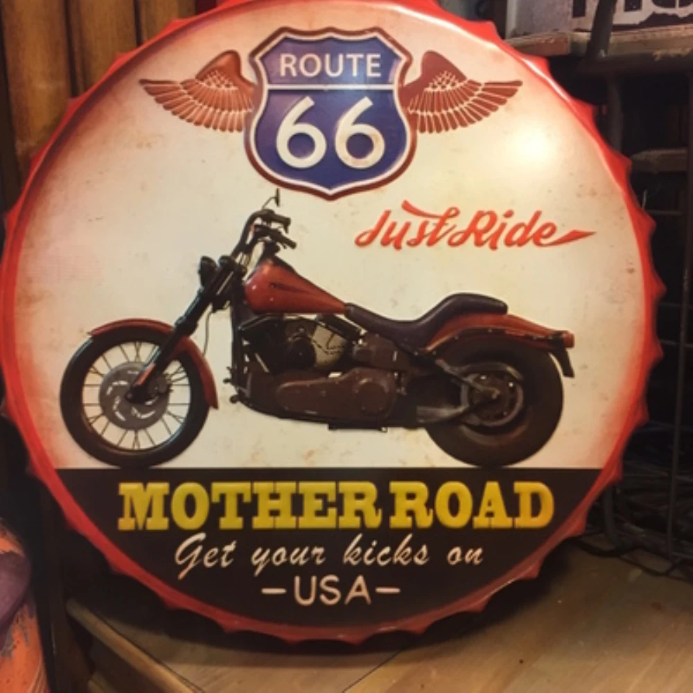 

MOTHER ROAD Large Beer Cover Tin Sign Logo Plaque Vintage Metal Painting Wall Sticker Iron Sign Board Decorative Plates 50X50 CM