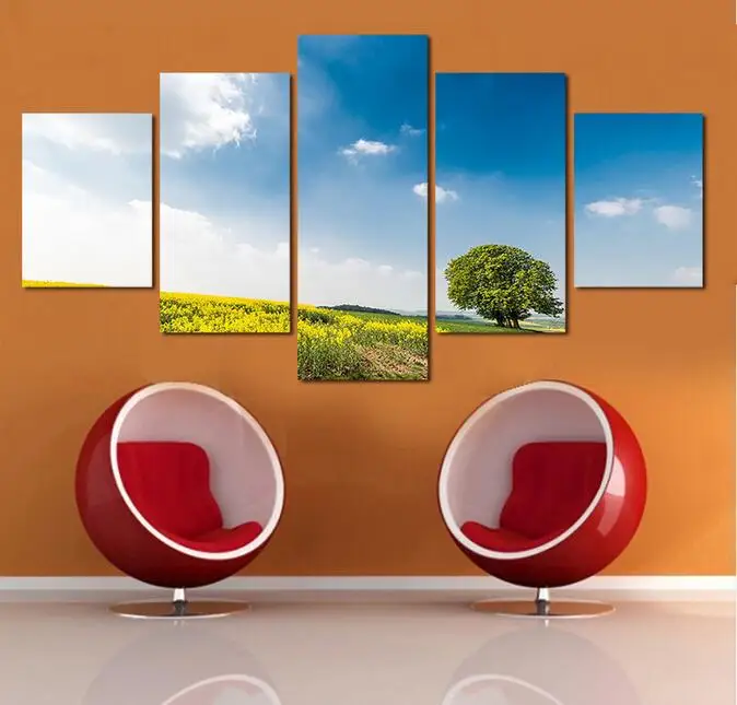 5 Pieces Canvas Painting Blue Sky And White Clouds Oil Painting Home