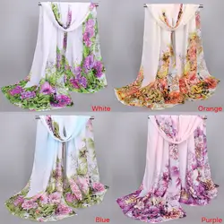 Мода 160*50 см женский шифоновый шарф с изображением пионов элегантные женские шали шелковые шарфы 8 цветов