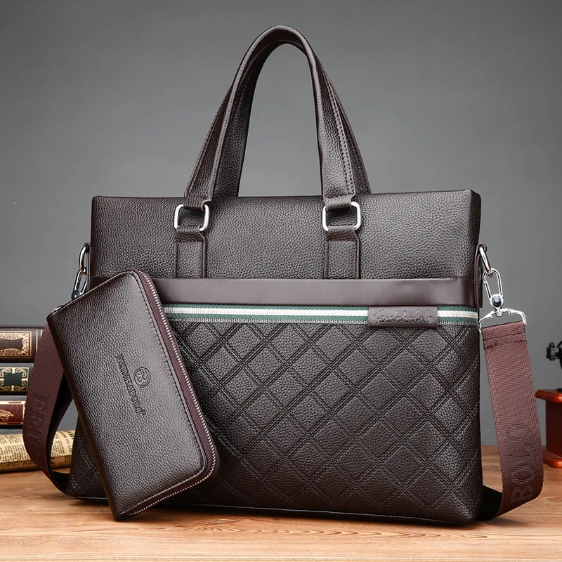 JEUIHESA, повседневный деловой портфель для компьютера, мужская сумка, топ, кожаная сумка через плечо для мужчин, сумки через плечо, дорожные сумки - Цвет: Brown with wallet