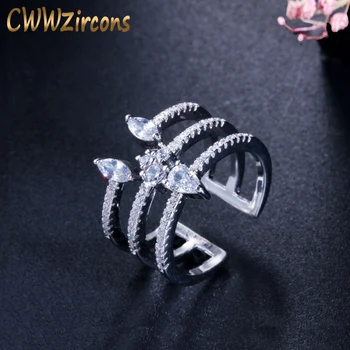 

CWWZircons Adjustable Size Micro Pave Cubic Zirconia Fashion Ladies Open Cuff Ring for Women Engagement Wedding Jewelry R126