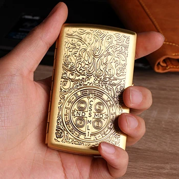 

HORNET DANGER Pure Brass Cigarette Case Can Hold 12 Pcs Regular Size Tobacco Boxes Metal Men Cigarette Box with Clips