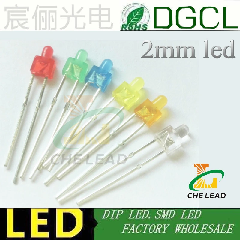 

100pcs/lots 2mm tower led diode RED/GREEN/BLUE/WHITE/YELLOW/ORANGE nippler indicator mini 2mm dip led lamp bulb