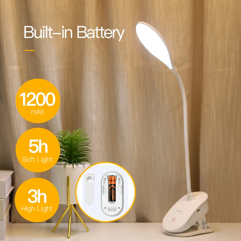  YAGE 7300K USB Table Lamp with Clip 1200mAh 18650 Rechargeable Led Desk Lamp Touch Lampe Flexo Bure - 32965439309